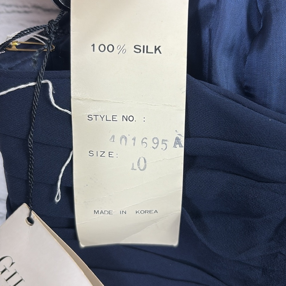 ST. GILLIAN Vintage Silk Spaghetti Strap Navy Cocktail Party Dress size 10 - Picture 7 of 9